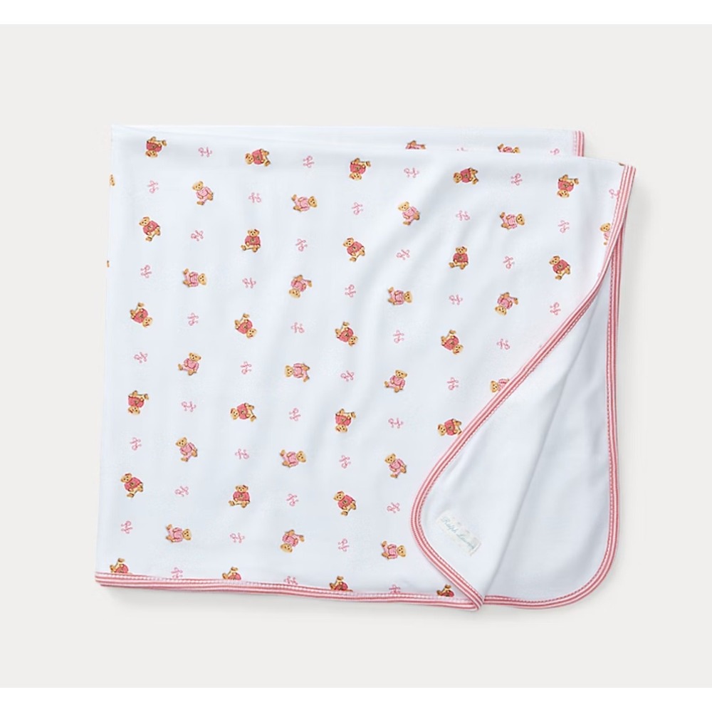 Polo Ralph Lauren Baby Girls Reversible Polo Bear Blanket NWT